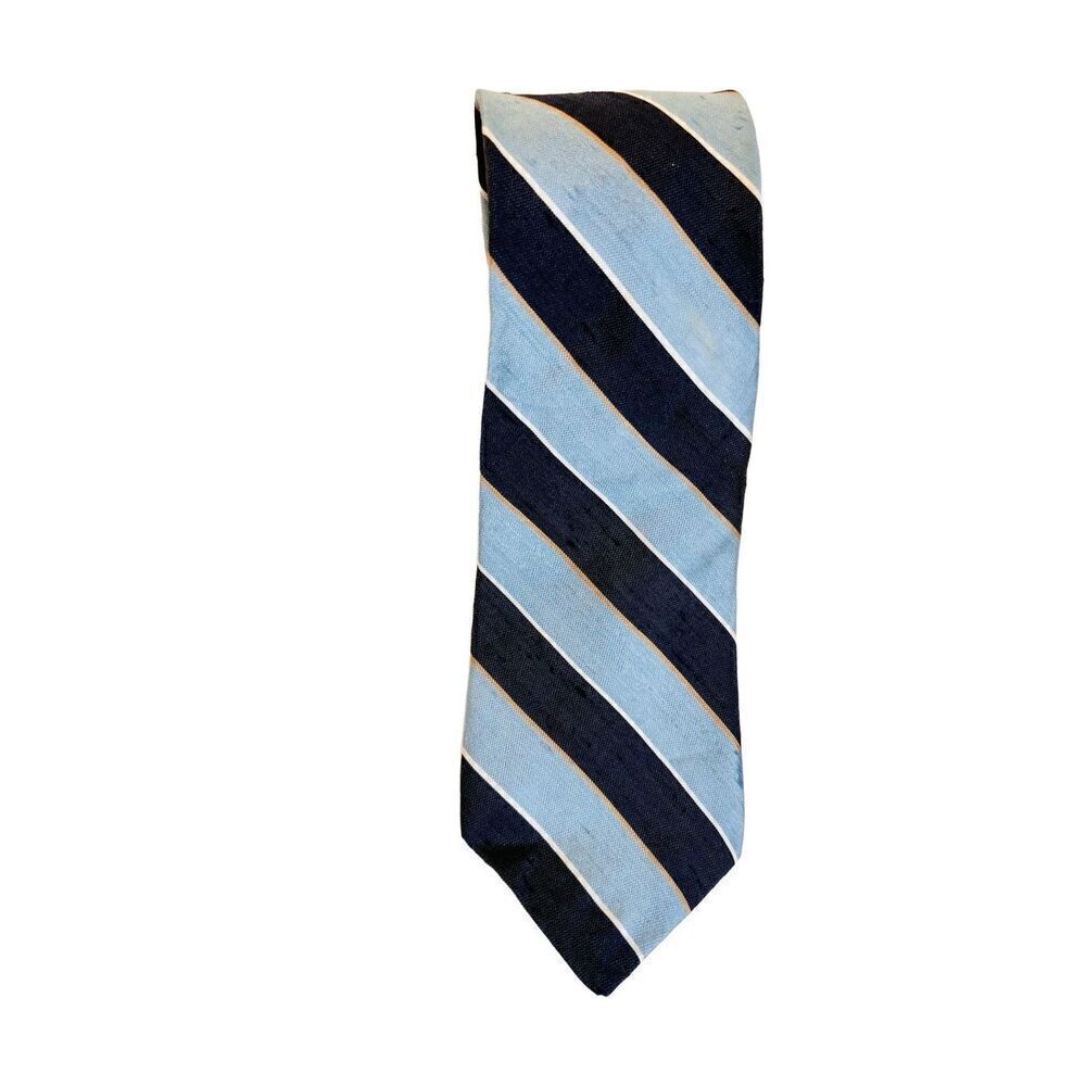 Vintage 80s Hardy Aimes London All Silk Blue Stripe Tie Retro Classic